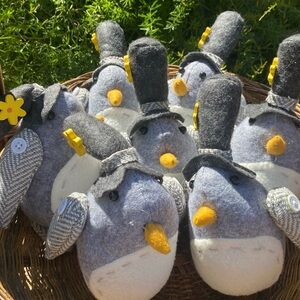 Hand Crafted Gray Felt Birds with Yellow Beaks